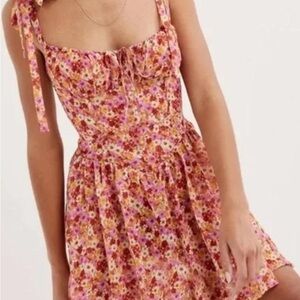 For Love & Lemons Felicia Pink Floral Tie-Shoulder Mini Dress